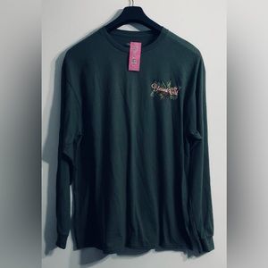 Women’s Top Happy Camper Blessed Girl 100%cotton crewneck long sleeves green. XL